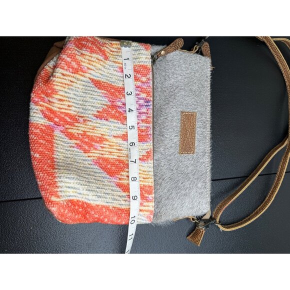 Myra Bag Boho Canvas & Hair-On Hide Crossbody Shoulder Purse Leather Strap